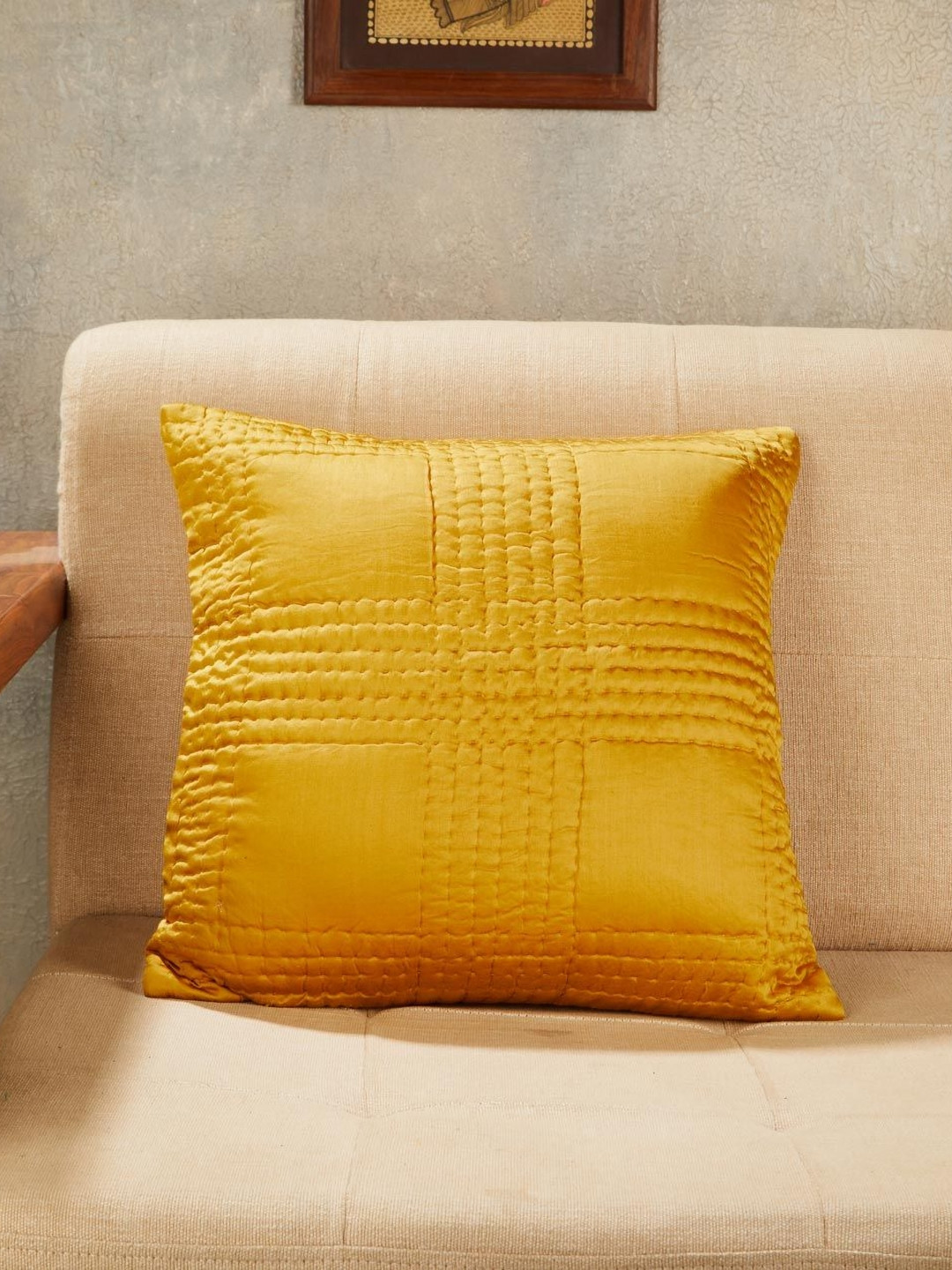 Fabindia Nafisa Mustard Self Design Square Cushion Cover