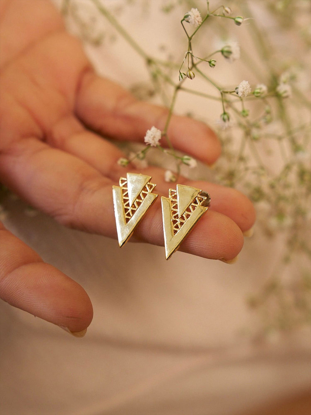 Soul Works Fiko Gold-Plated Triangular Shaped Studs Earrings