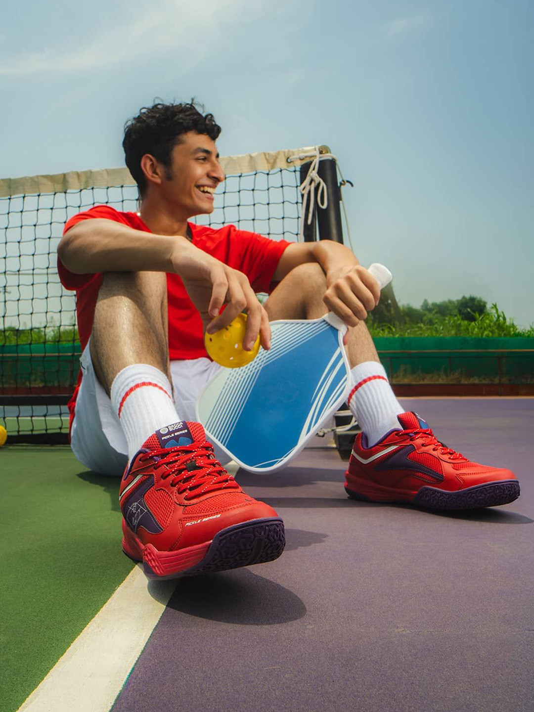 bacca bucci Pickle Series Men Court Sneakers with OrthoLite Eco Insoles Red UK 6