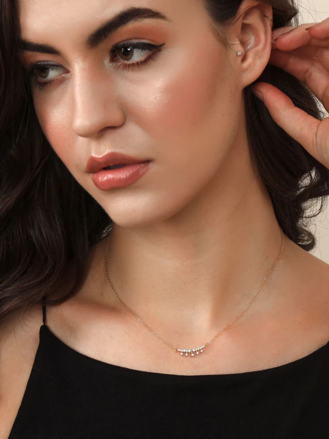 FAB COUTURE Sterling Silver Gold-Plated Cubic Zirconia Studded The Crown Necklace