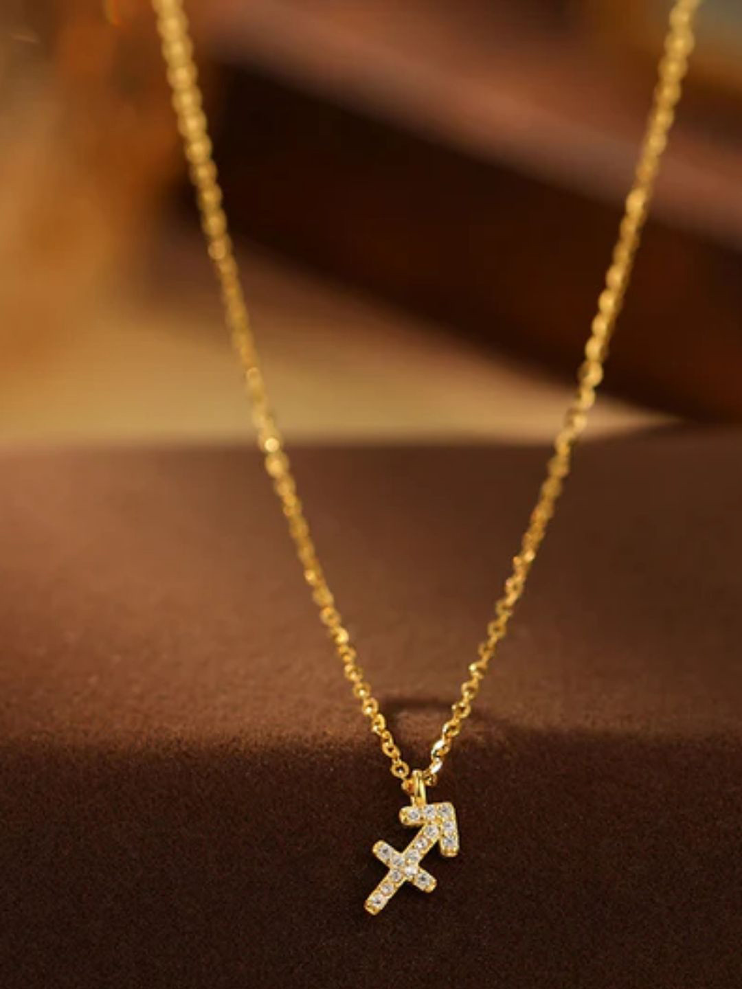 FAB COUTURE Sterling Silver Gold-Plated CZ Studded Waterproof Sagittarius Pendant & Chain