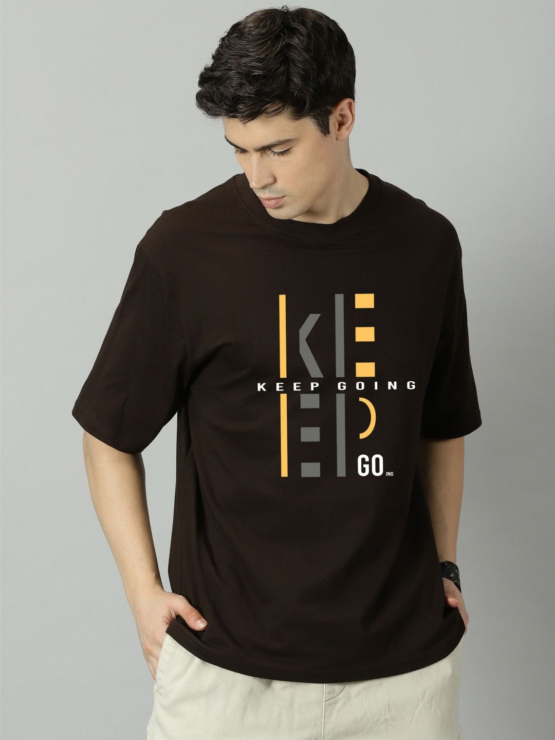 CRYPTIC Typography Printed Drop-Shoulder Sleeves Oversized T-shirt