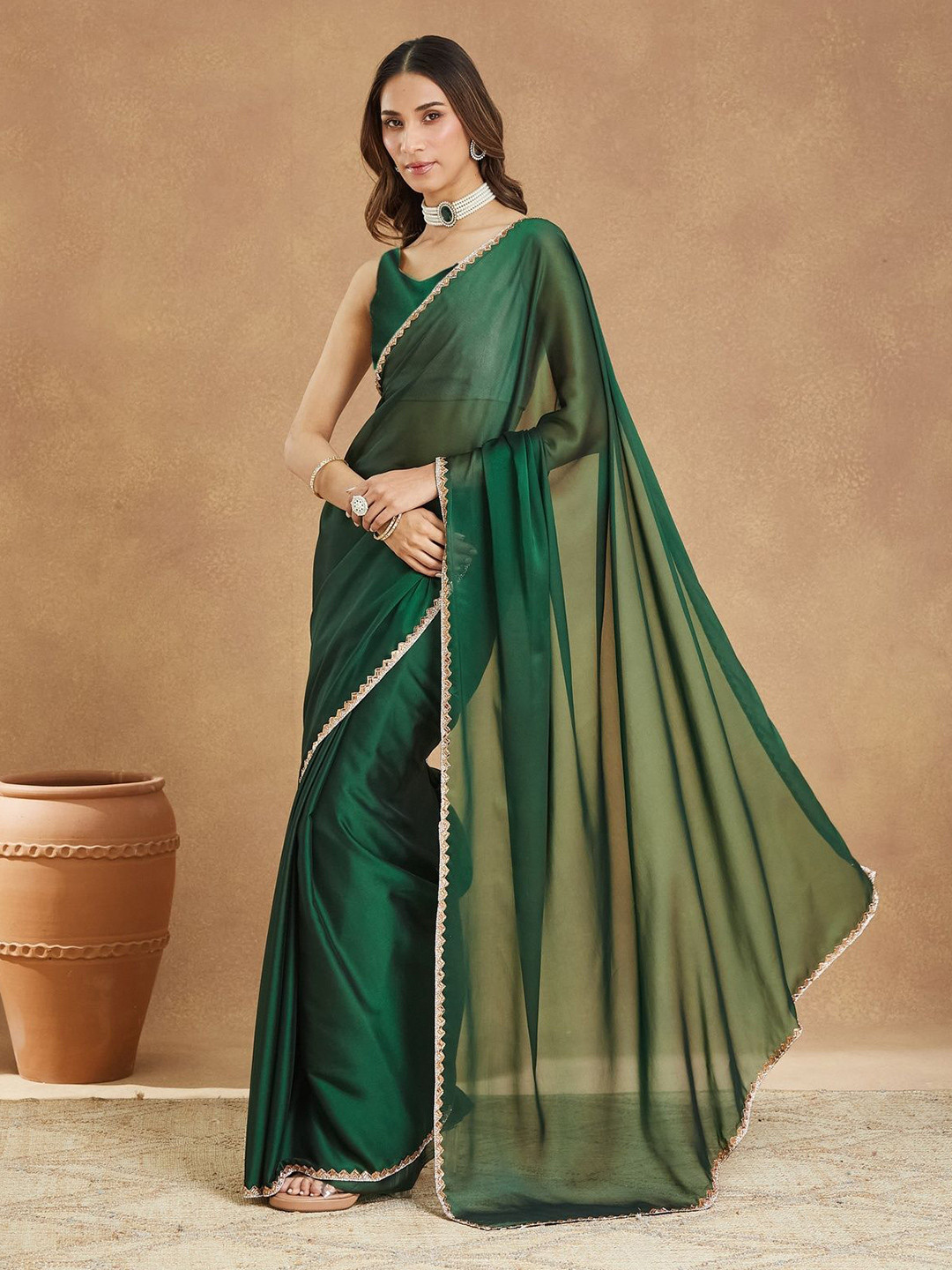 LOROFY Beads & Stones Handloom Mysore Silk Saree With Blouse