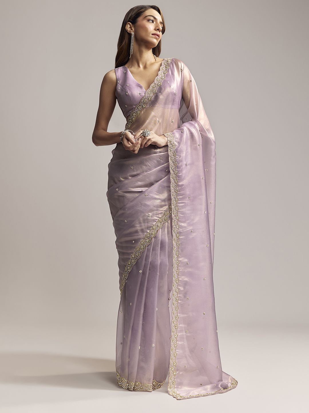 KALKI Fashion Embroidered Cutdana And Butti Work Tissue Saree