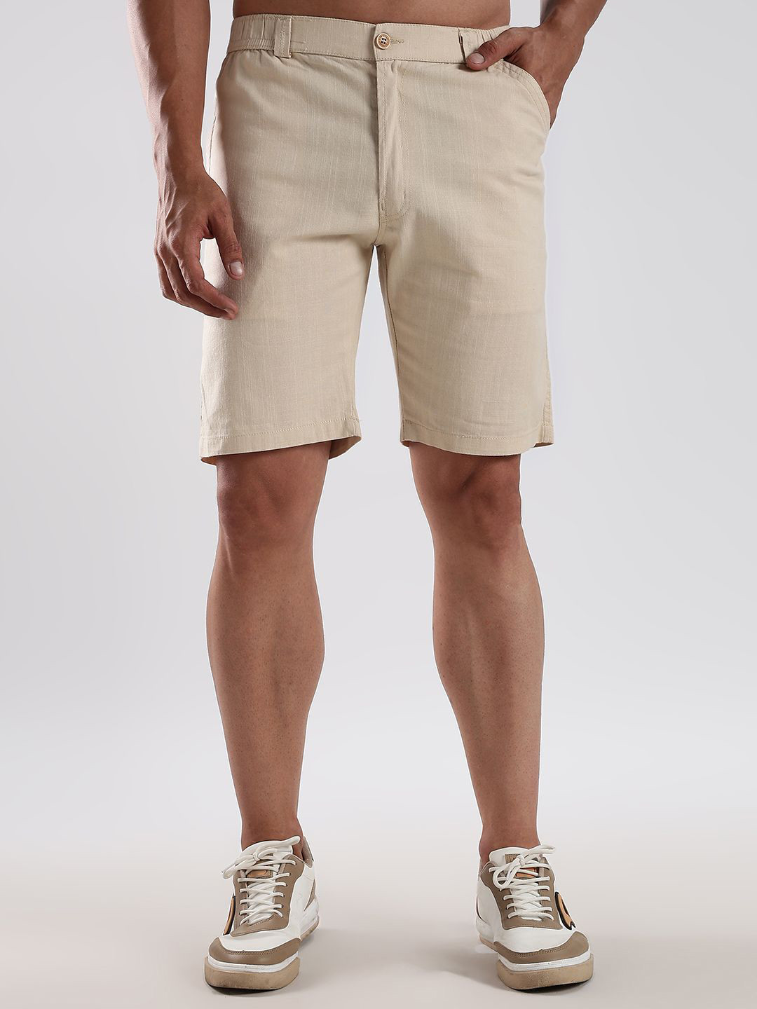 24 Street Men Solid Relaxed Fit Linen Chino Shorts