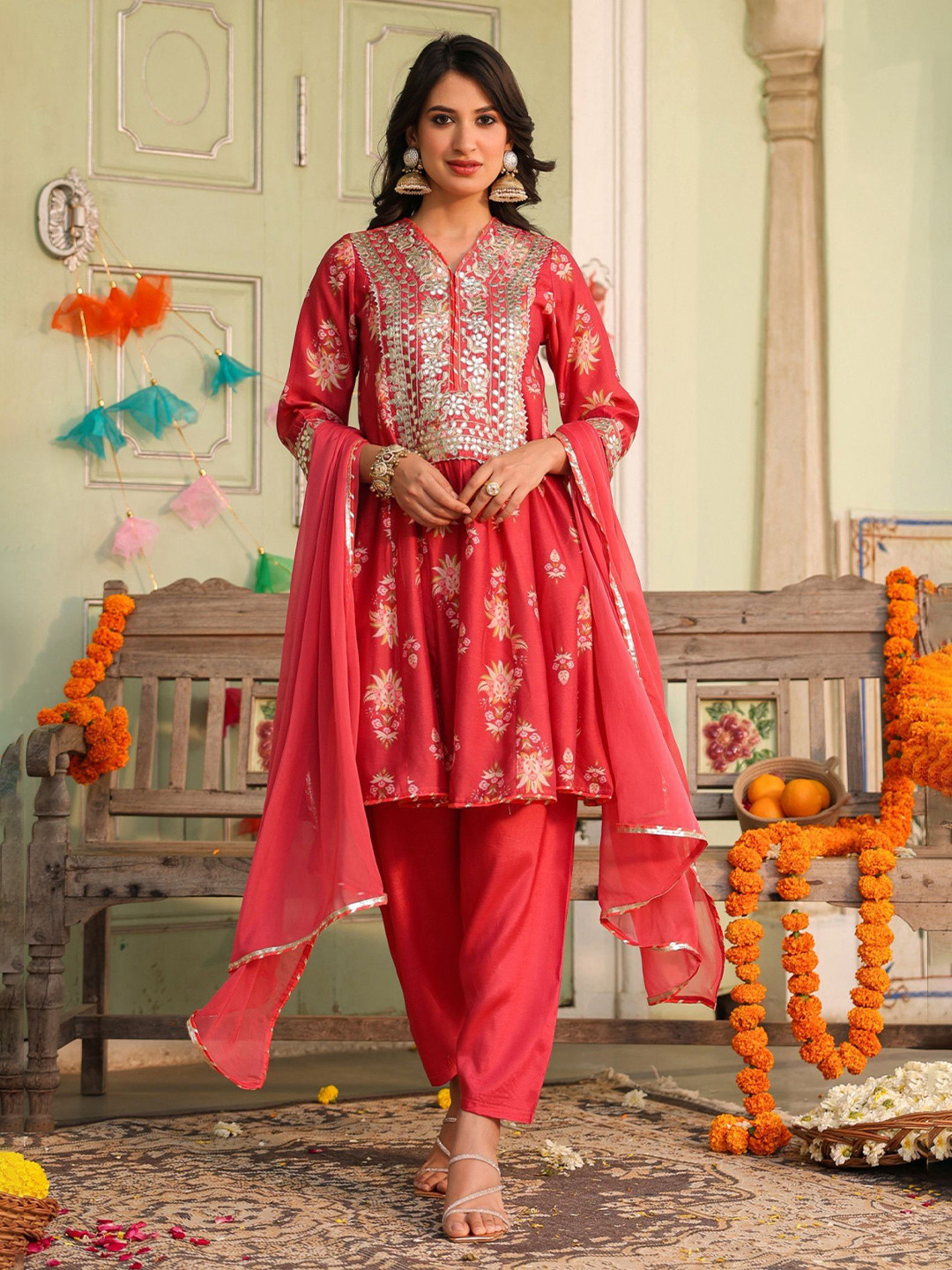 FREYAA Women Ethnic Motifs Embroidered Fit & Flare Midi Dress