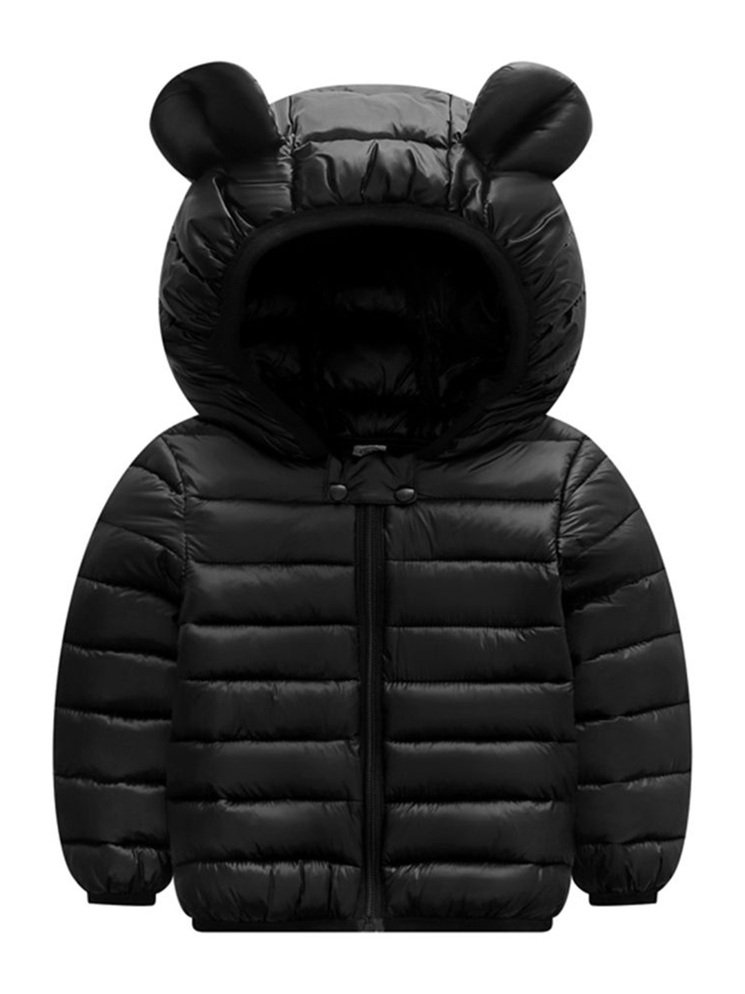 Hopscotch Kids Black Solid Full-Sleeve Hooded Puffer Jacket