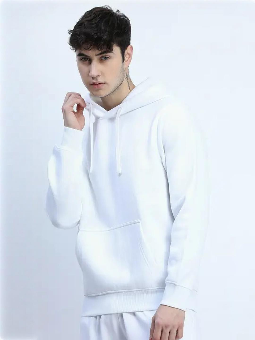 Roadster Men Regular Cotton Fleece Fullsleeve white Hoodie