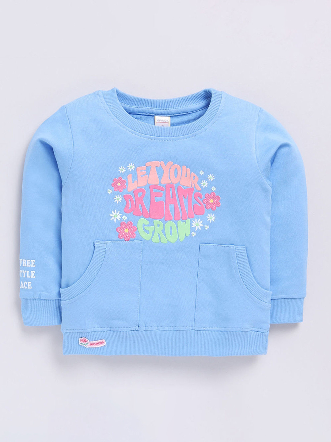 Hopscotch Girls Blu Printed Full-Sleeve Sweatshirt