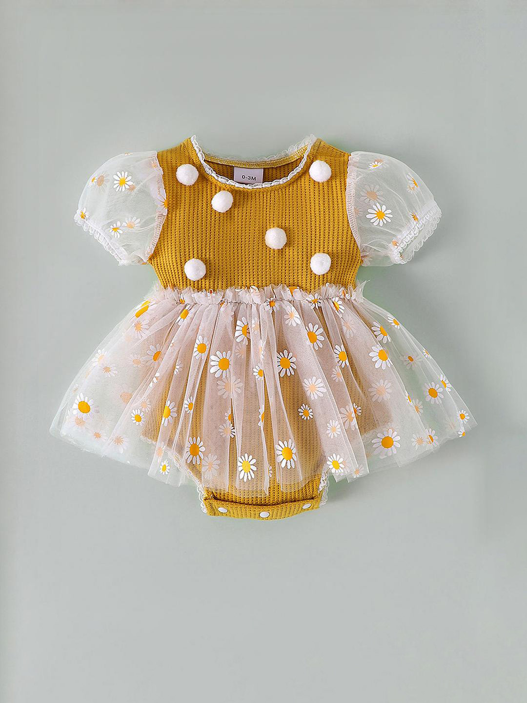 Hopscotch Girls Daisy Tulle & Pom-Pom Onesie