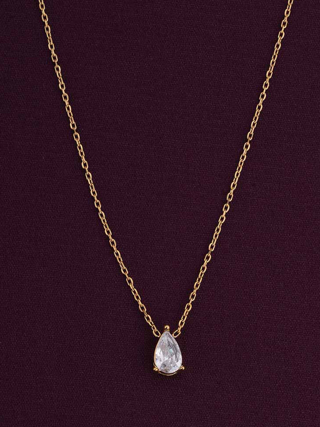 PALMONAS 18K Gold-Plated Stainless Steel Crystals Dewdrop Solitaire Minimal Chain