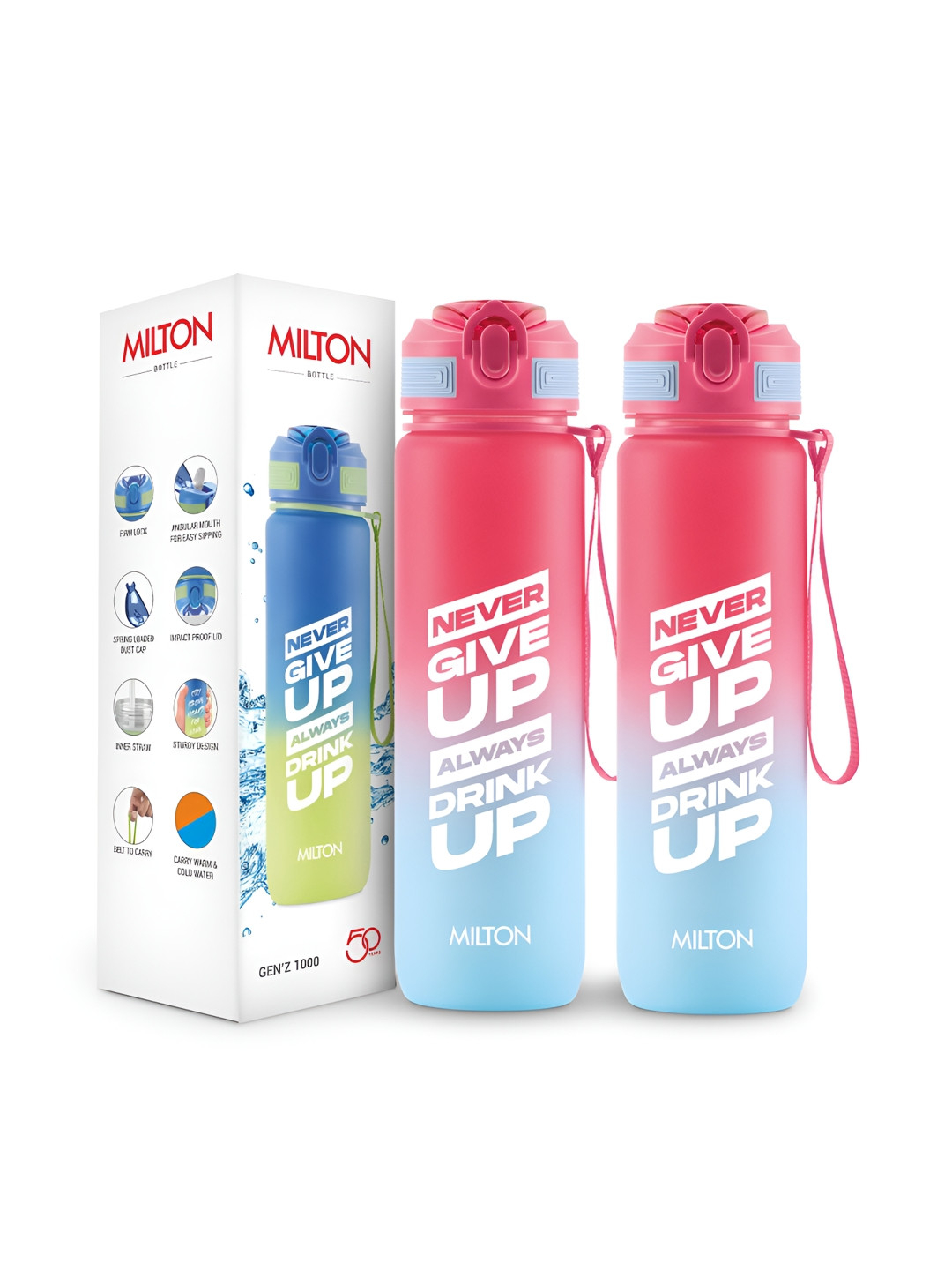Milton Red & Blue 2 Pieces Motivational Sipper Water Bottles 1 L Each