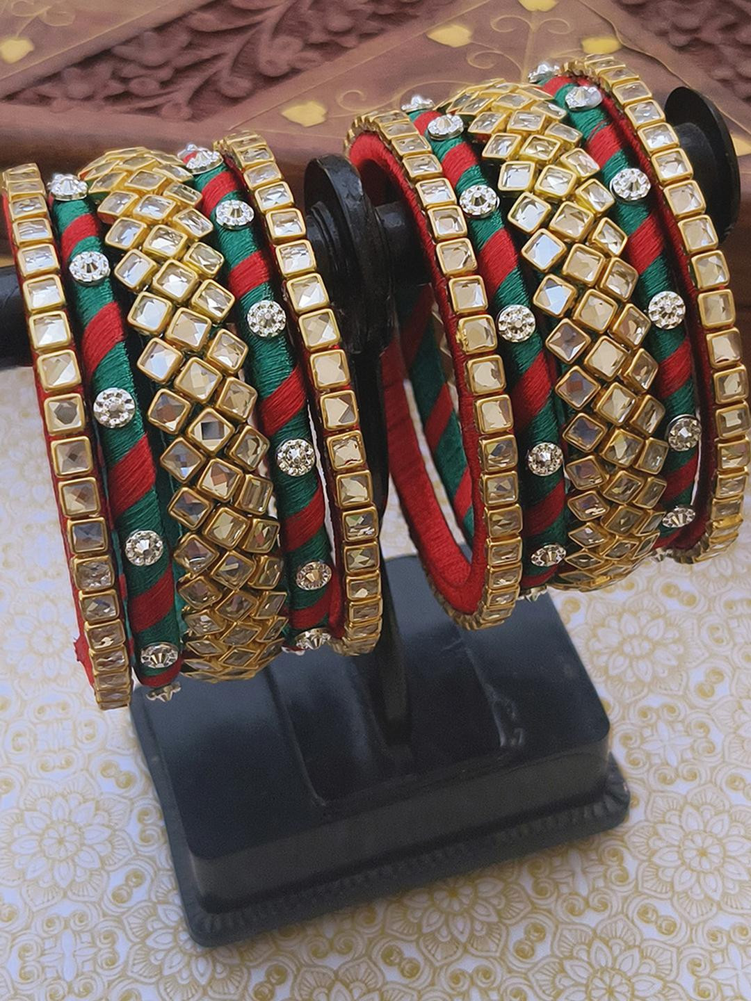 ADVIKA CREATIONS Women Stones Studded Silk Thread Embellishment Bangles Set