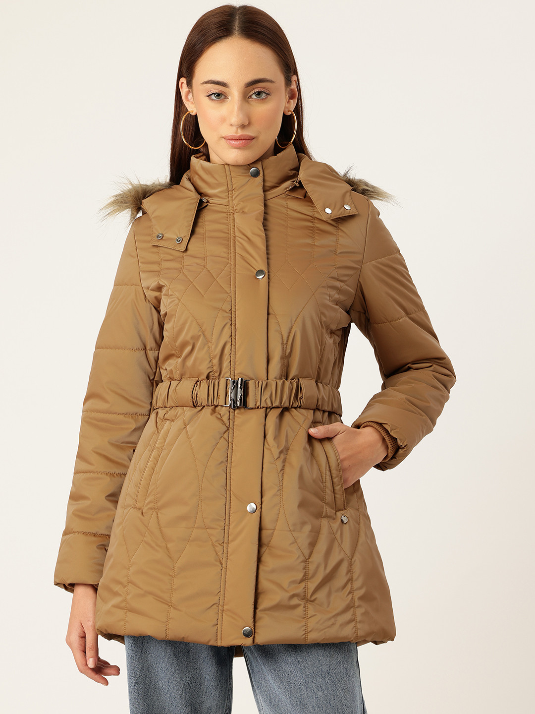 Monte Carlo Quilted Longline Parka Jacket with Detachable Hood