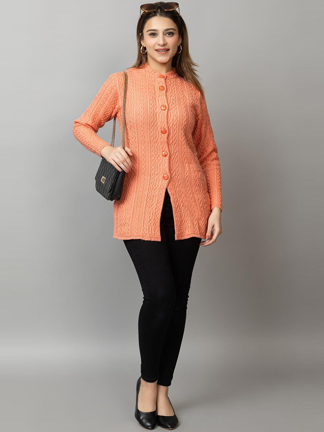 Dart Line Women Winter Wear Round Neck Longline Cardigan