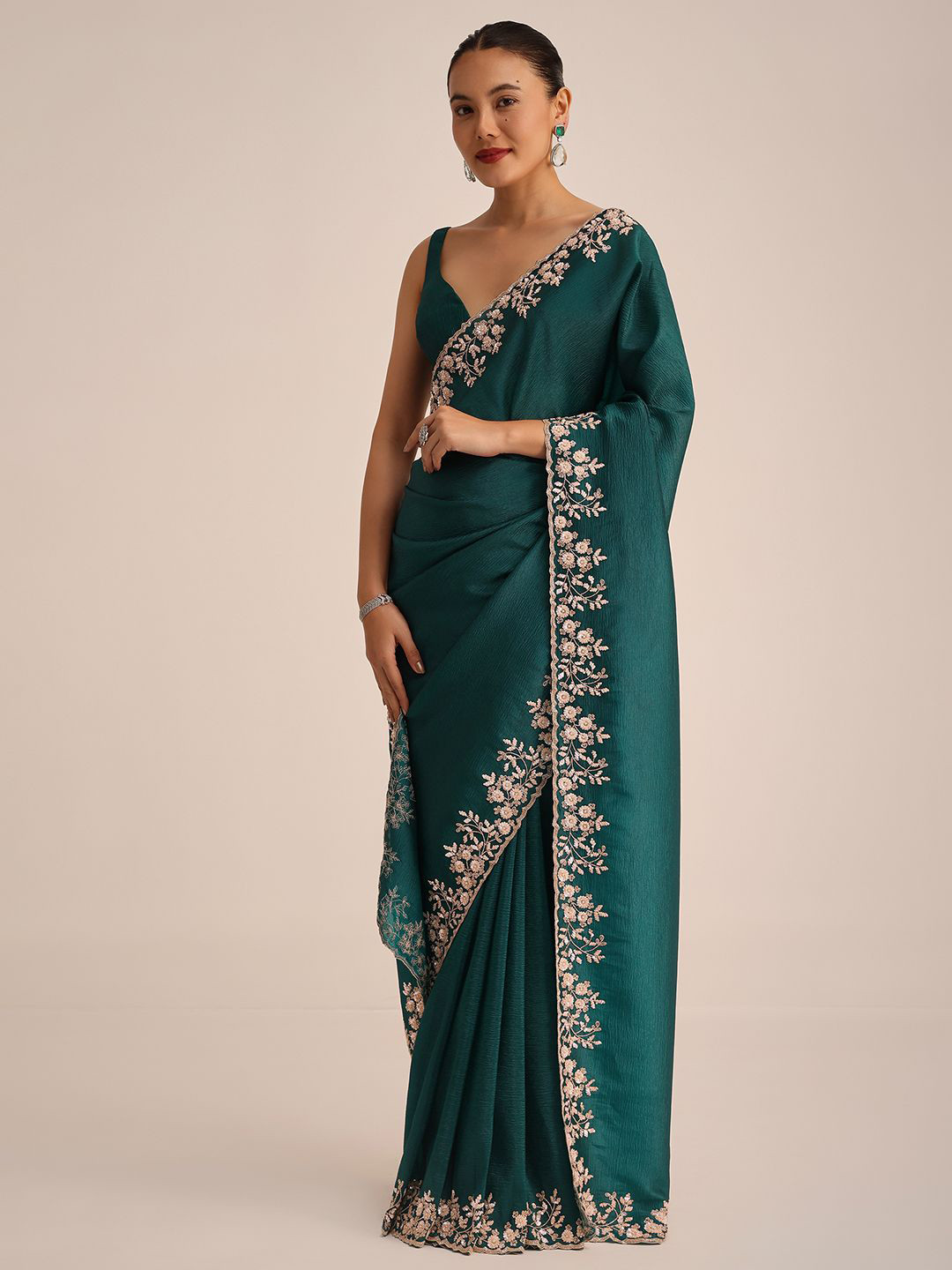 KALKI Fashion Embroidered Border Saree with Unstitched Blouse