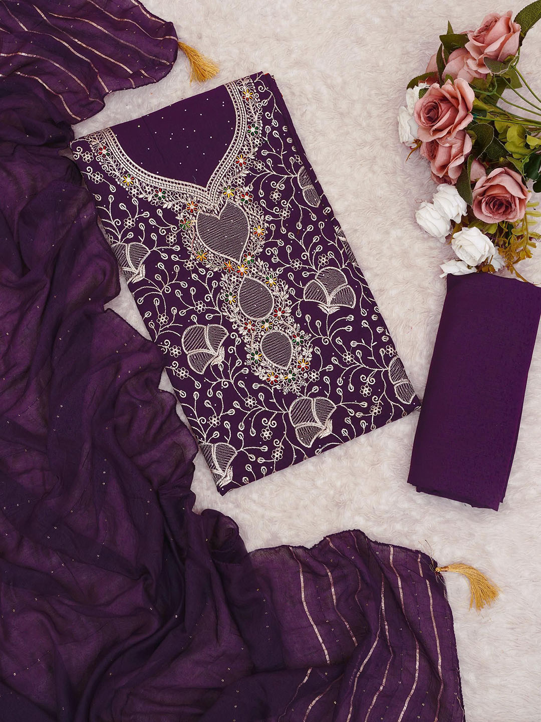 KRUPA FASHION Floral Embroidered Sequinned Unstitched Dress Material