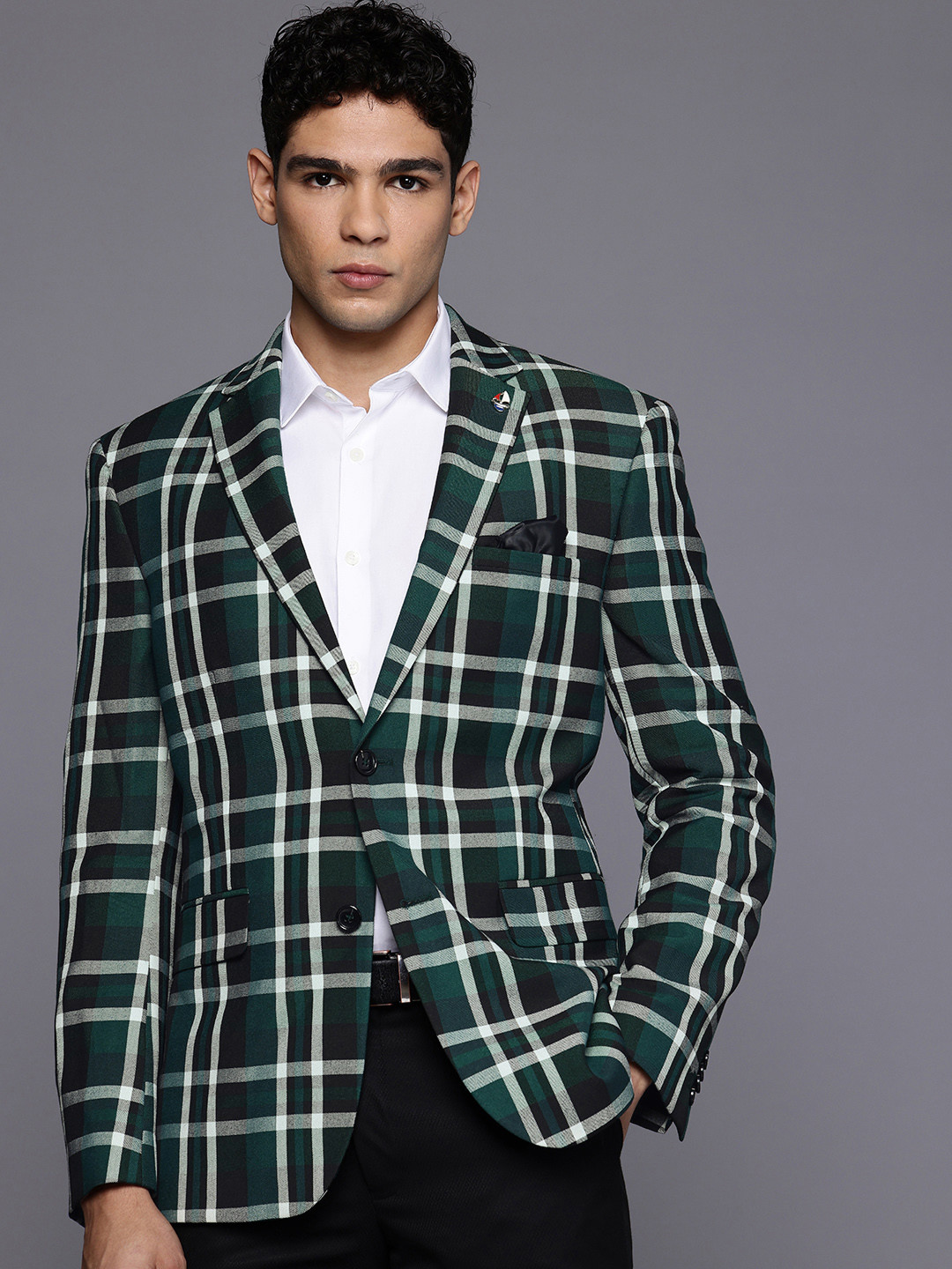 Theme Checked Single-Breasted Slim Fit Formal Blazer