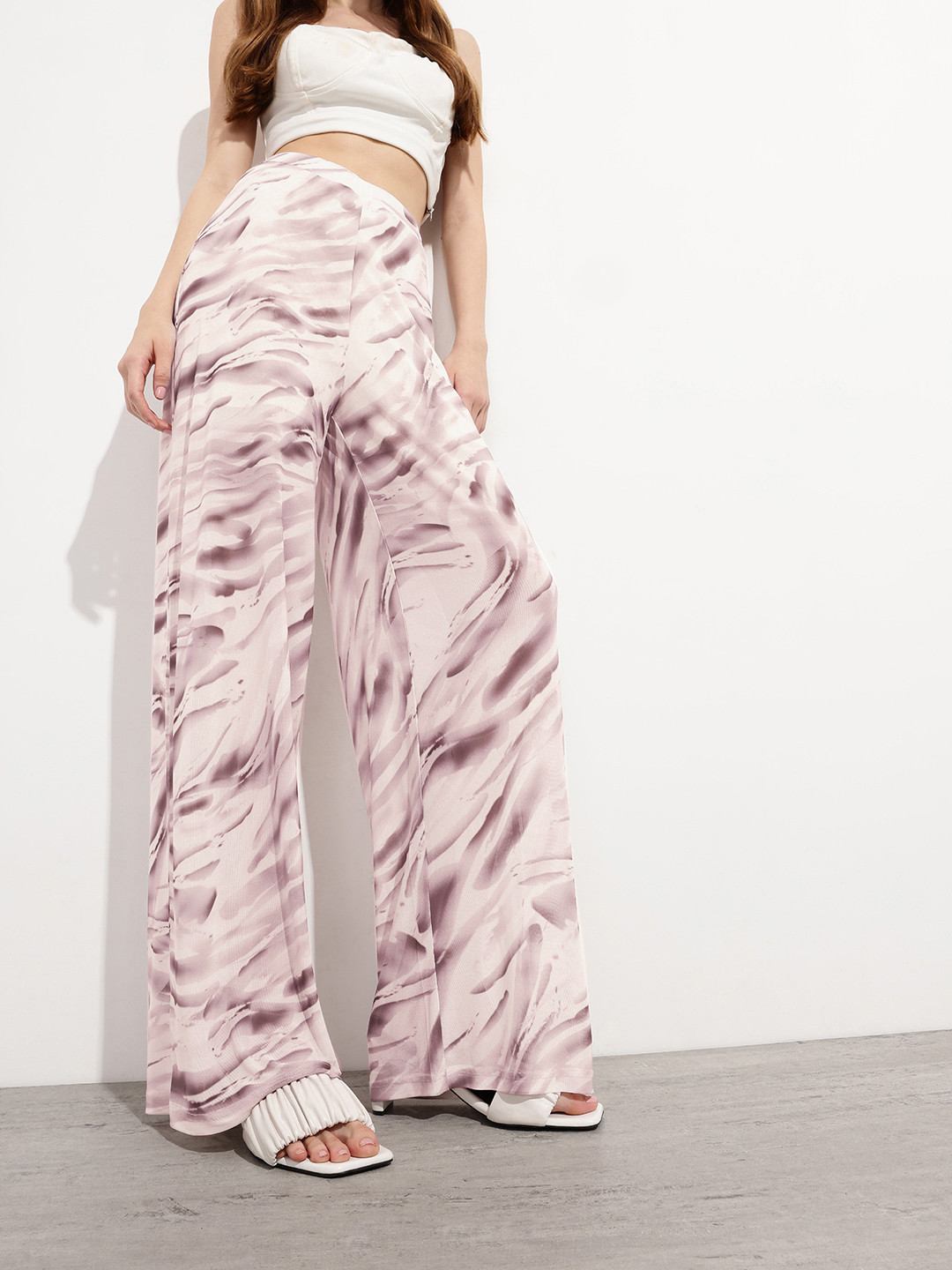 DressBerry Women Breezy Strokes Mesh Wide Leg Trousers