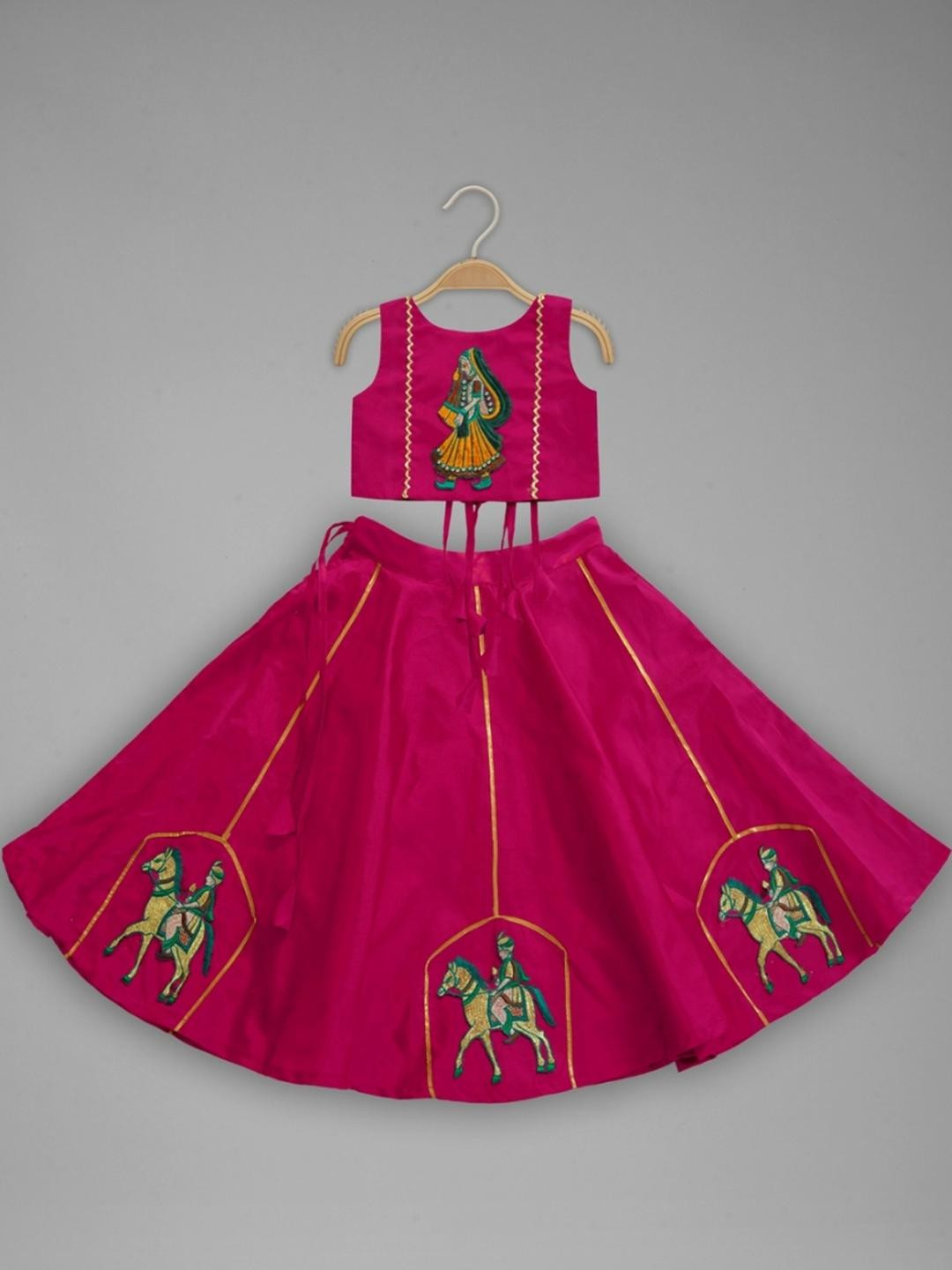 IRSIA Girls Pink Patchwork with Boat Neck Lehenga Choli