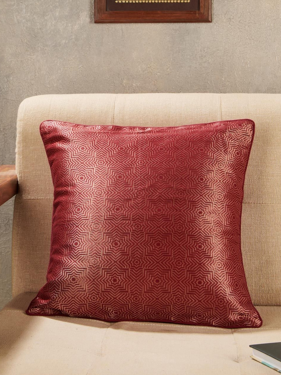 Fabindia Jalsa Maroon Self Design Cotton Silk Square Cushion Cover