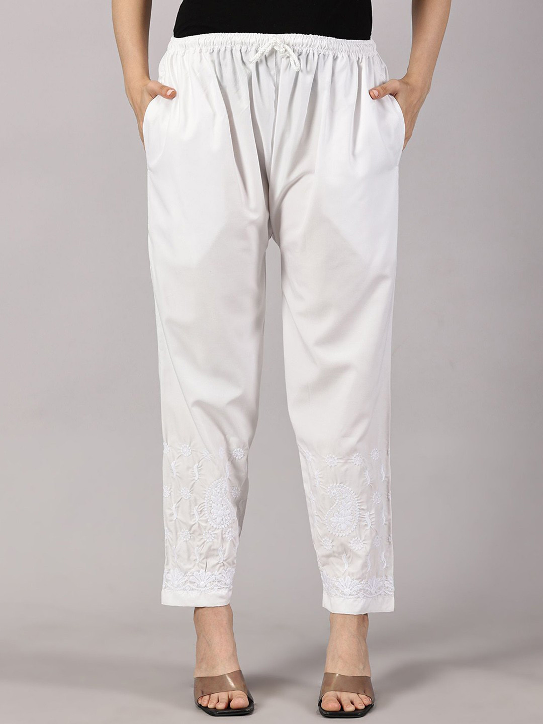 Fashionable Chikan Handikraft Women Embroidered Tailored Trouser