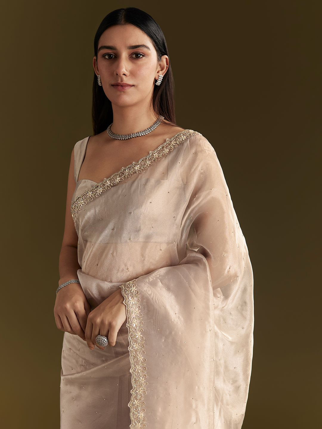 KALKI Fashion Embellished Sequined With Embroidered Organza Saree