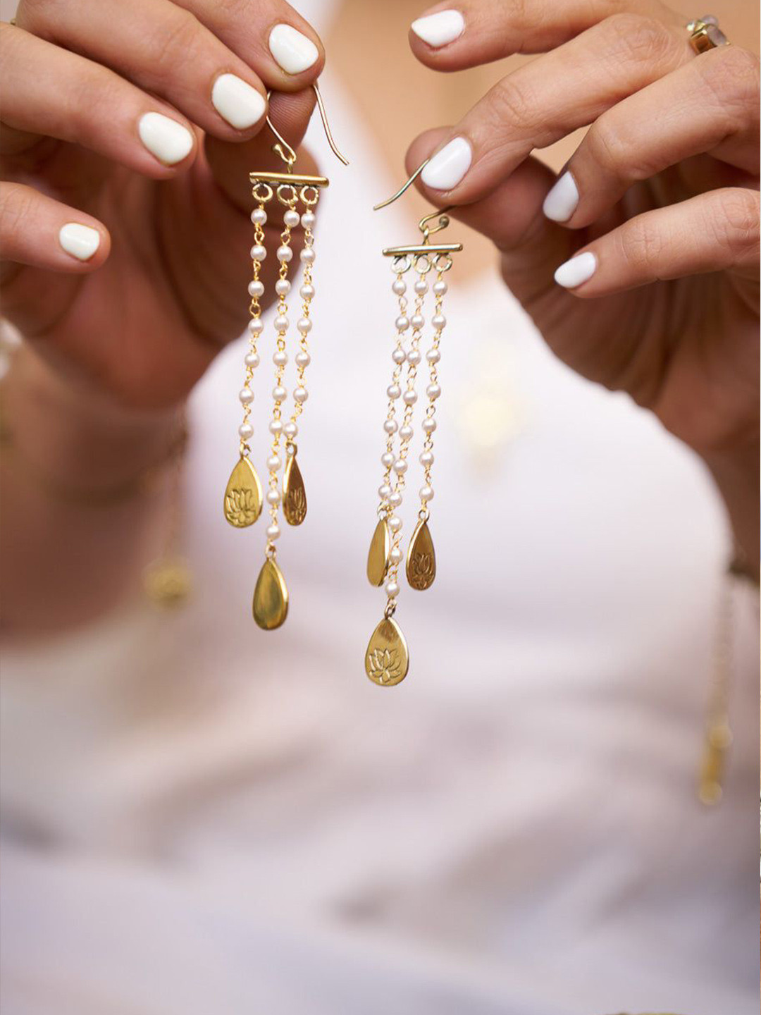 Soul Works Gold-Plated Lumina Dancing Teardrop Shaped Pearls Drop Earrings