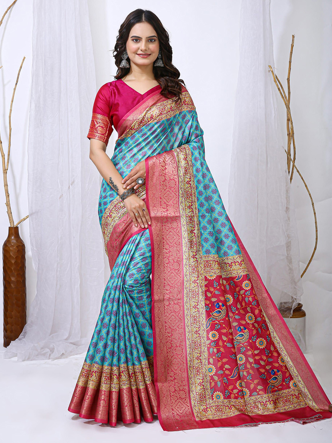 Mitera Woven Design Zari Work Banarasi Sarees With Blouse