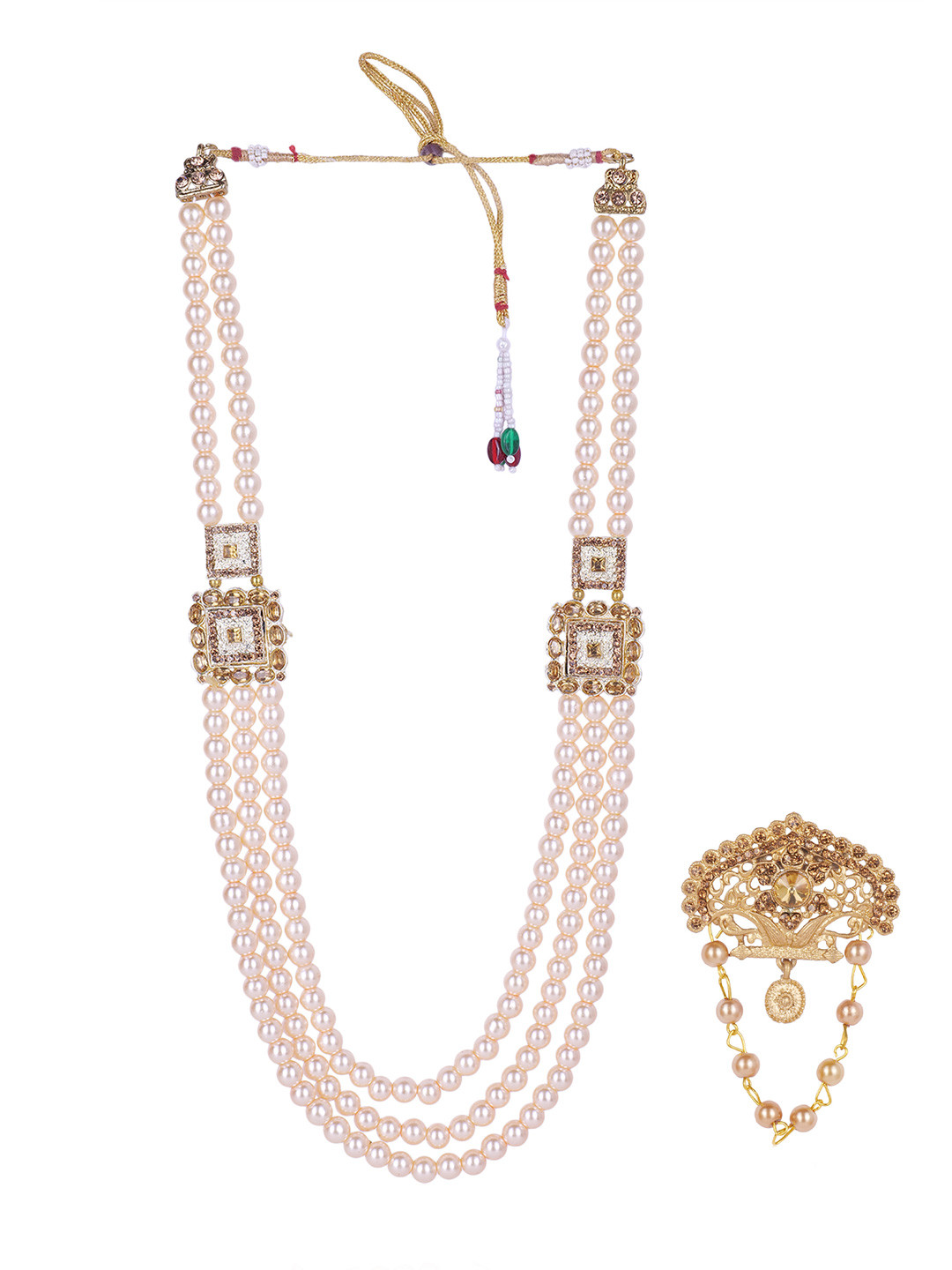 JIYANSHI FASHION Layered Moti Necklace With Brooch