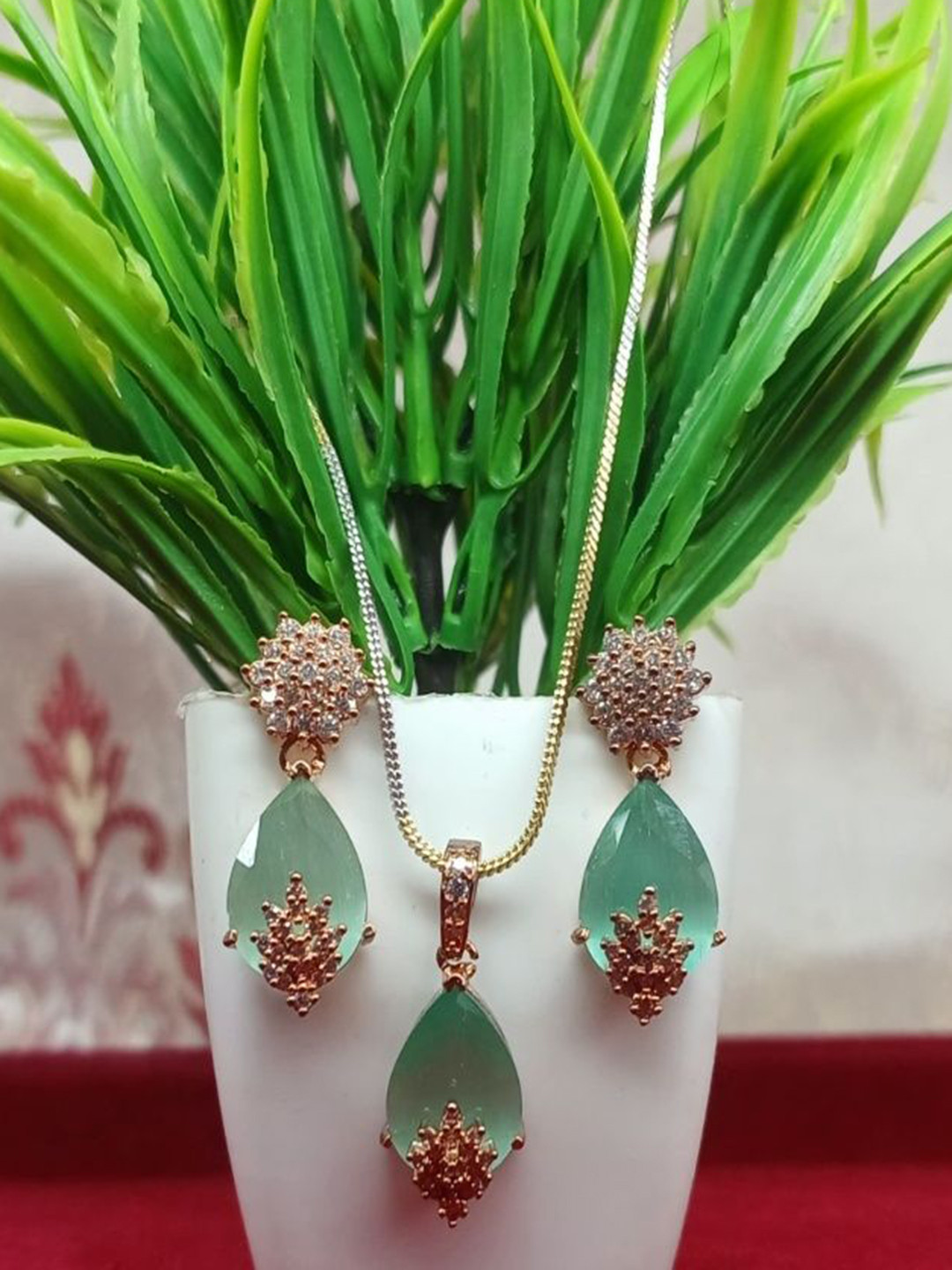 Stoccer Crystals Studded Necklace And Earrings