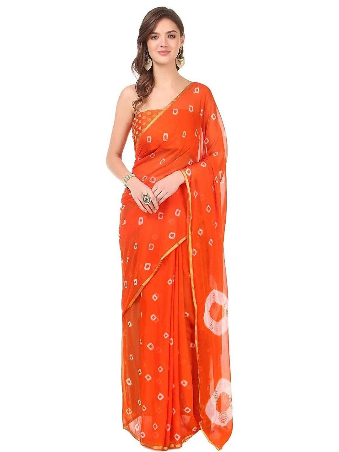 DURGA EMPORIO Printed Pure Chiffon Bandhani Saree With Unstiched Blouse Piece
