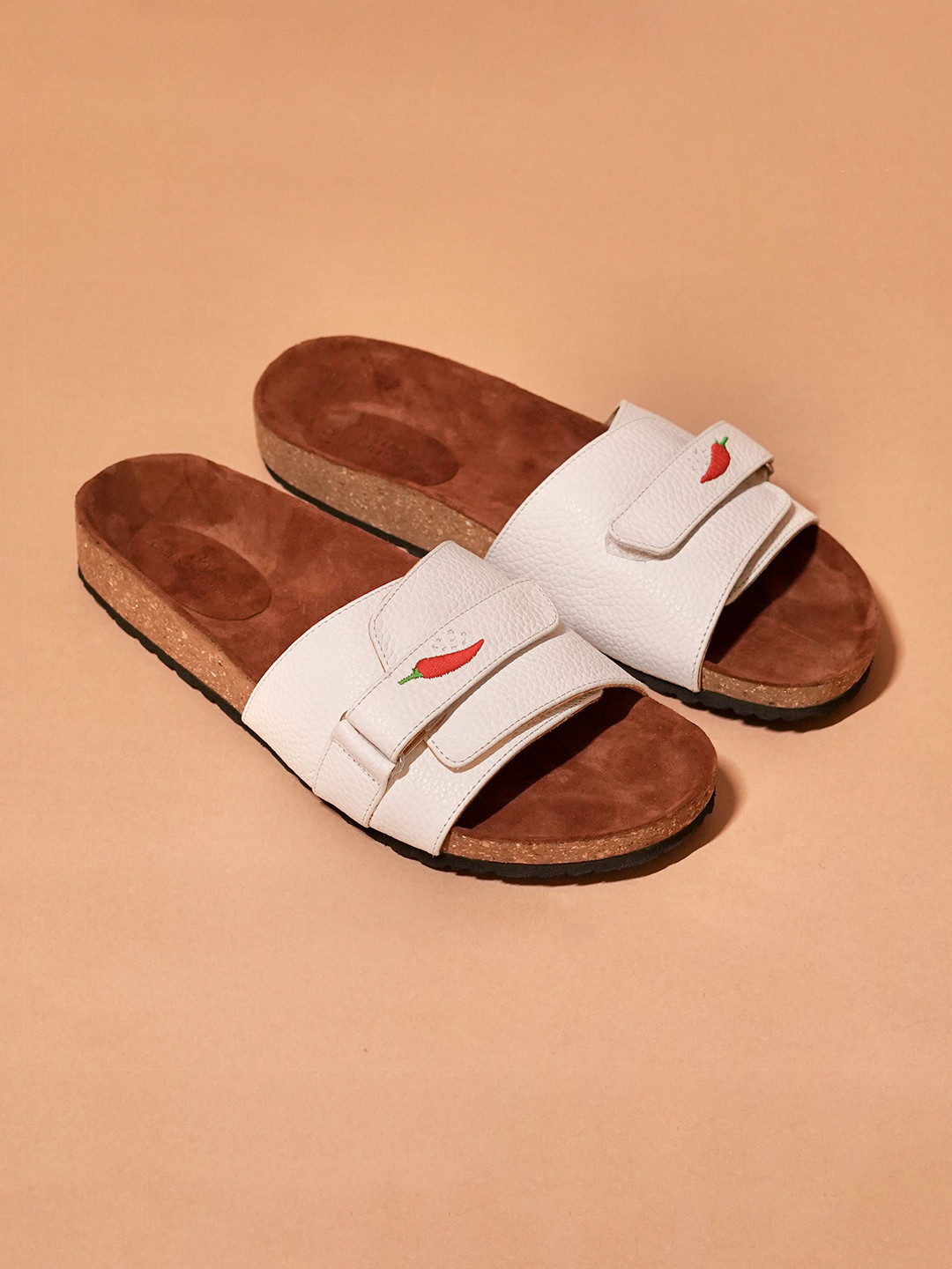 dmodot Men Leather Velcro Sliders Flip Flops