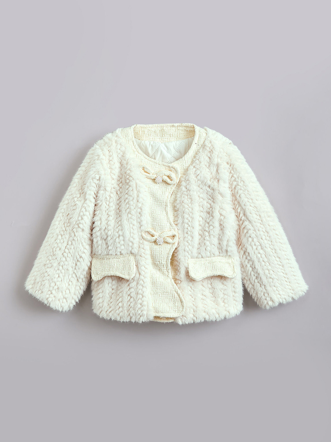 Hopscotch Girls Off White Polyester Printed Jackets