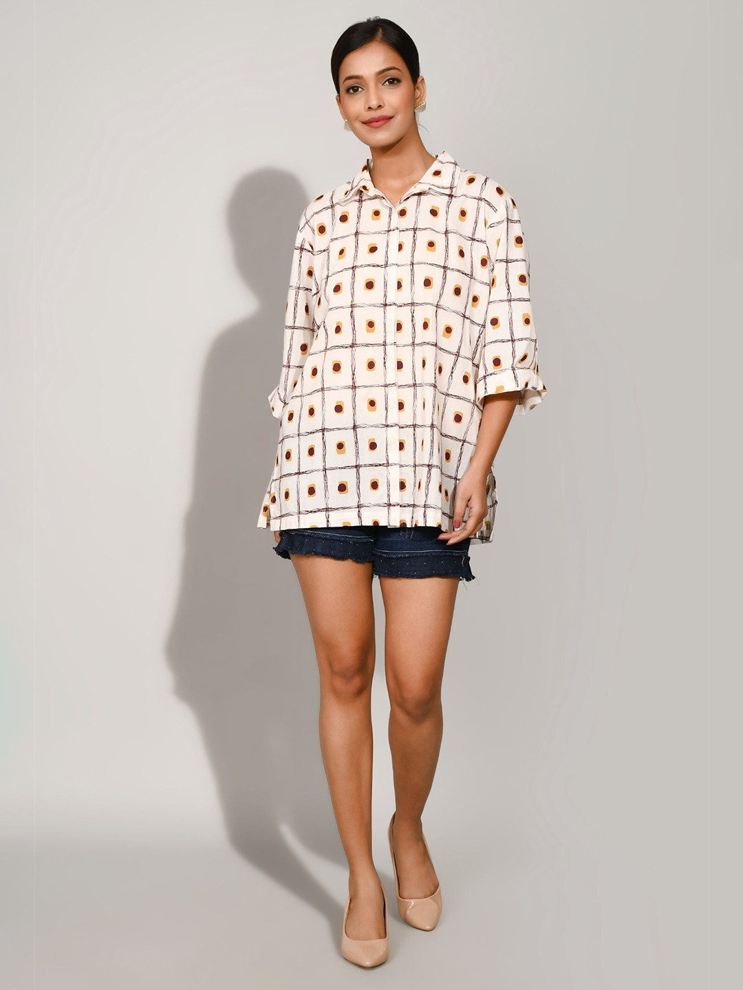 FREYAA Original Abstract Striped Spread Collar Cotton Shirt