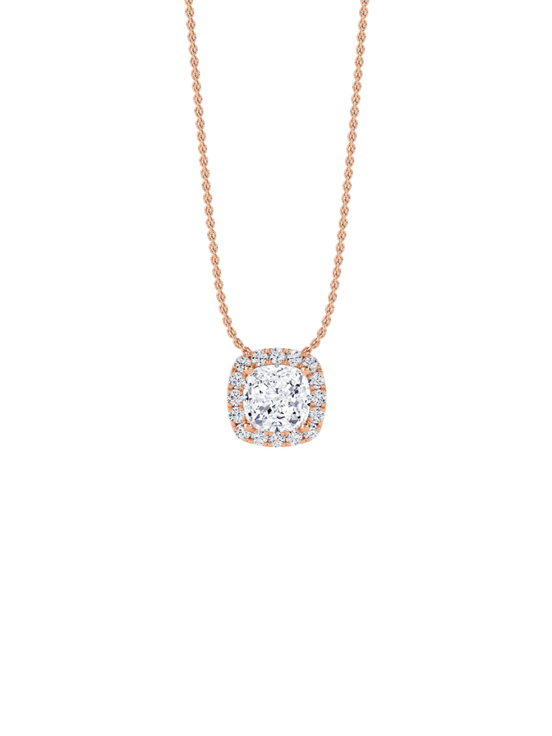 LUNA Women14Kt Rose Gold Lab Grown Halo Halo Pendant Diamond Chain - 2.44g