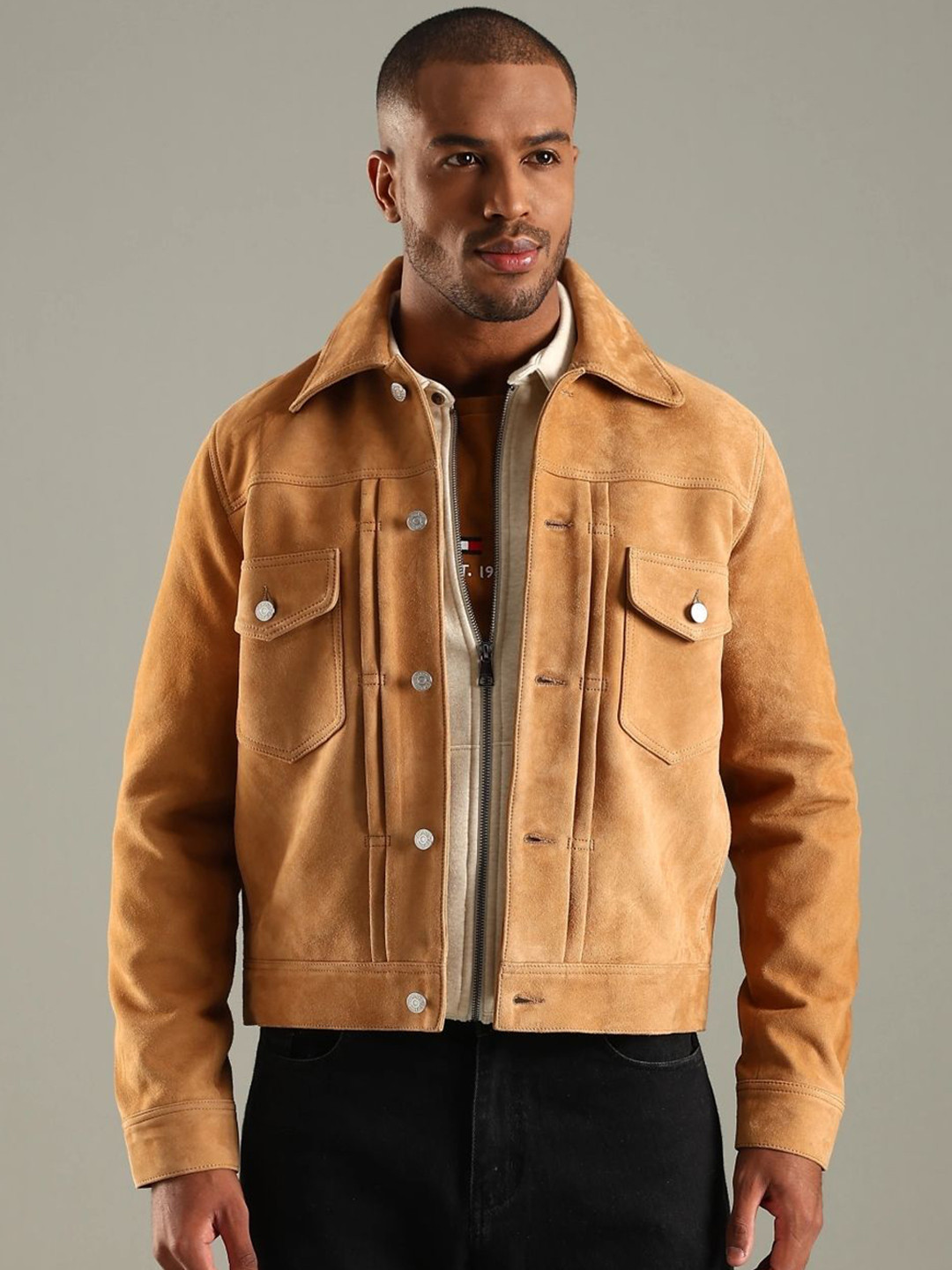 Tommy Hilfiger Leather Open Front Jacket