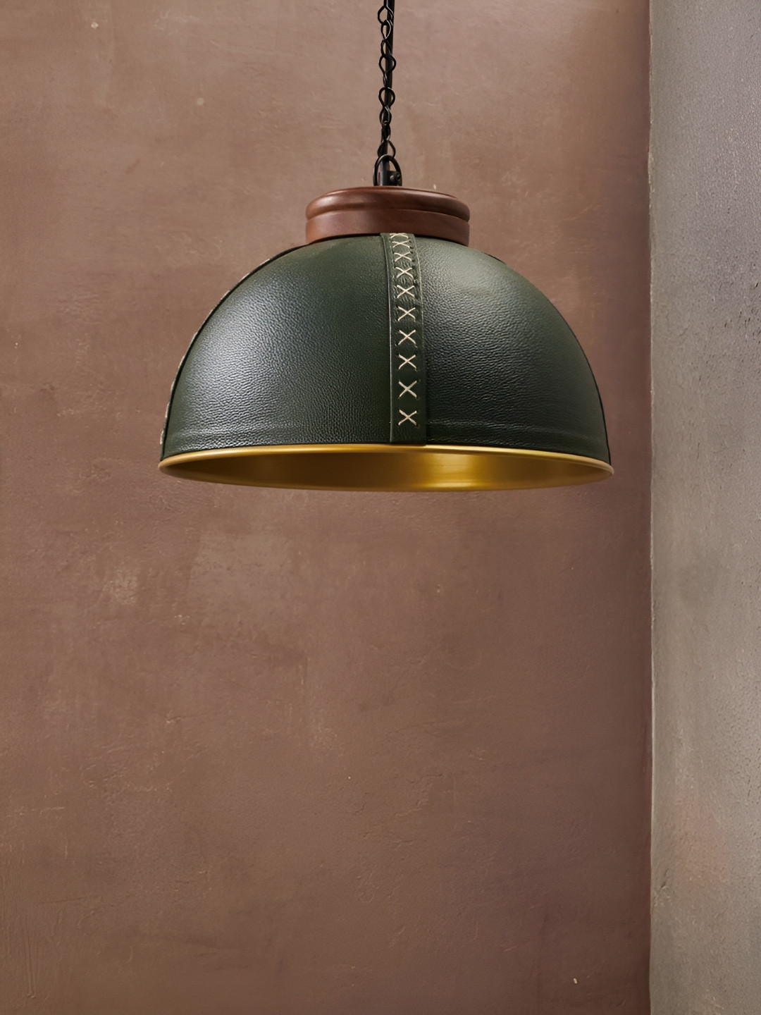 Fabindia Green & Gold-Toned Metal Ceiling Lamp