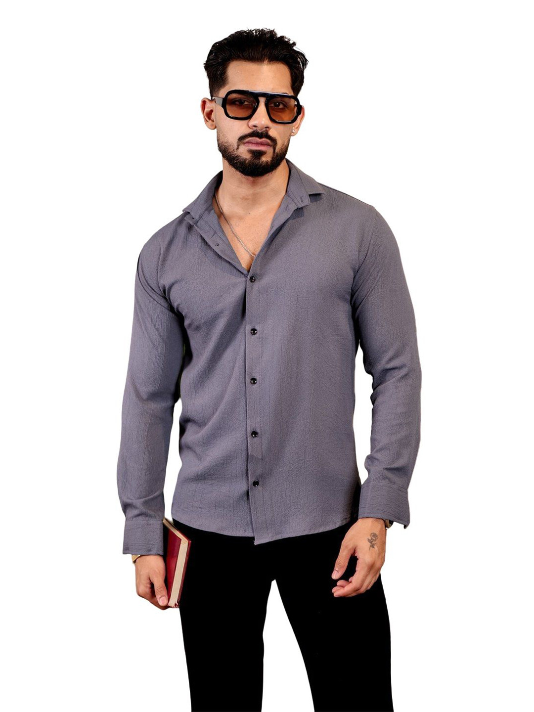 VORTEX Texture Spread Collar Slim Fit Shirt