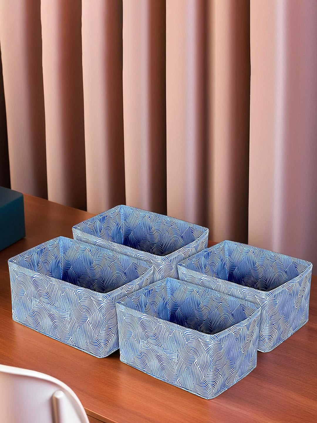 Kuber Industries Set Of 4 Blue Laheriya Printed Closet Organizer Box With Handle