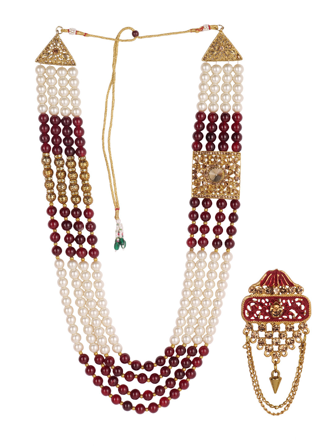 JIYANSHI FASHION Layered Moti Necklace With Brooch