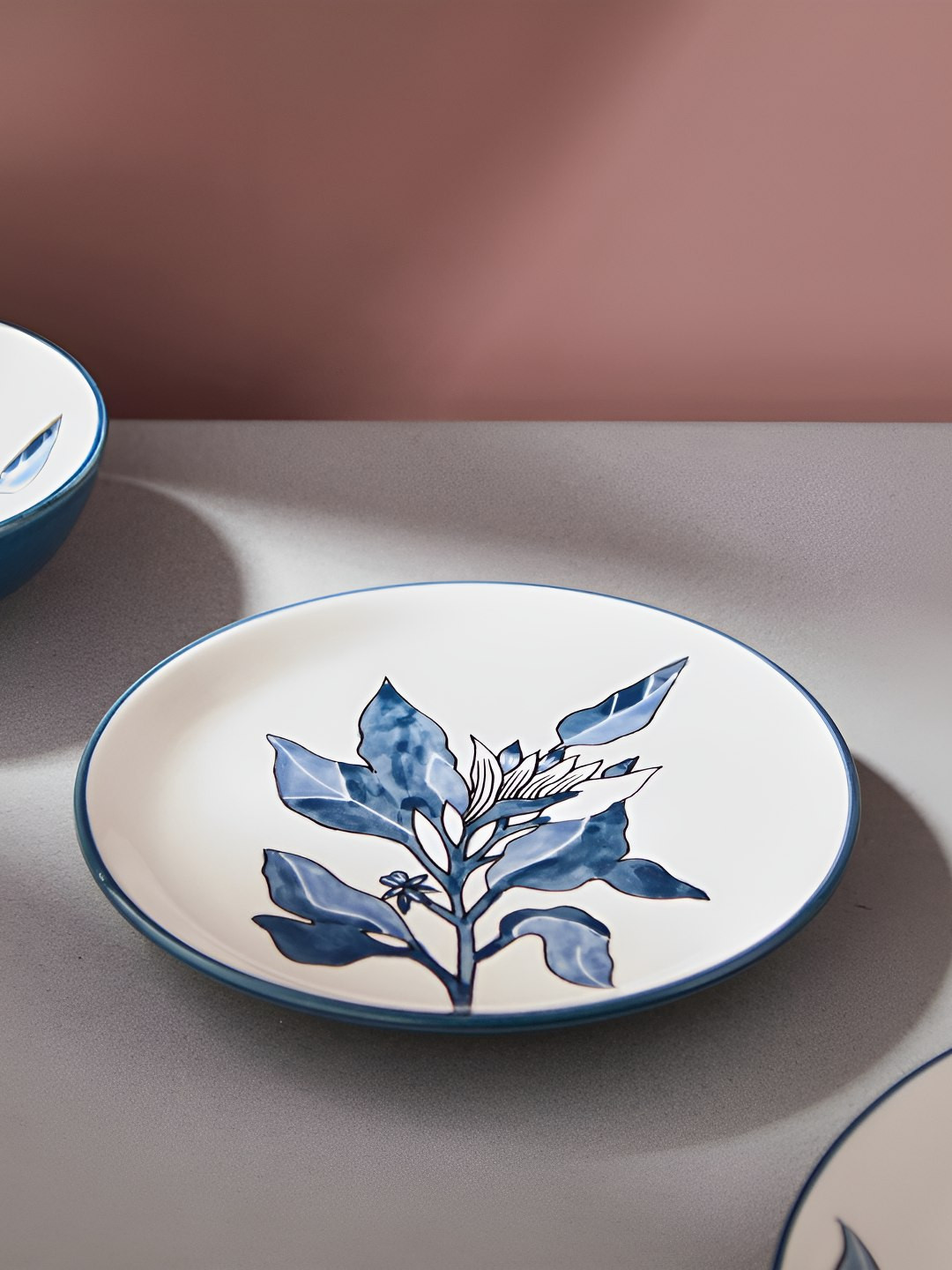 Fabindia Wabi Sabi Blue Paisley Printed Ceramic Dishwasher and Microwave Safe Plate