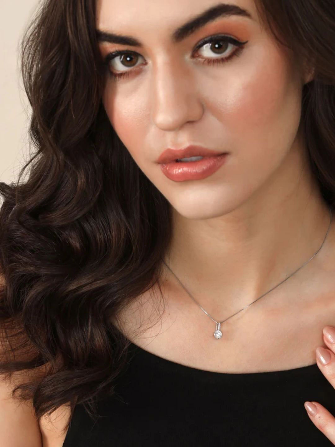 FAB COUTURE Sterling Silver-Plated Zircon Studded Waterproof Moonlight Pendant With Chain