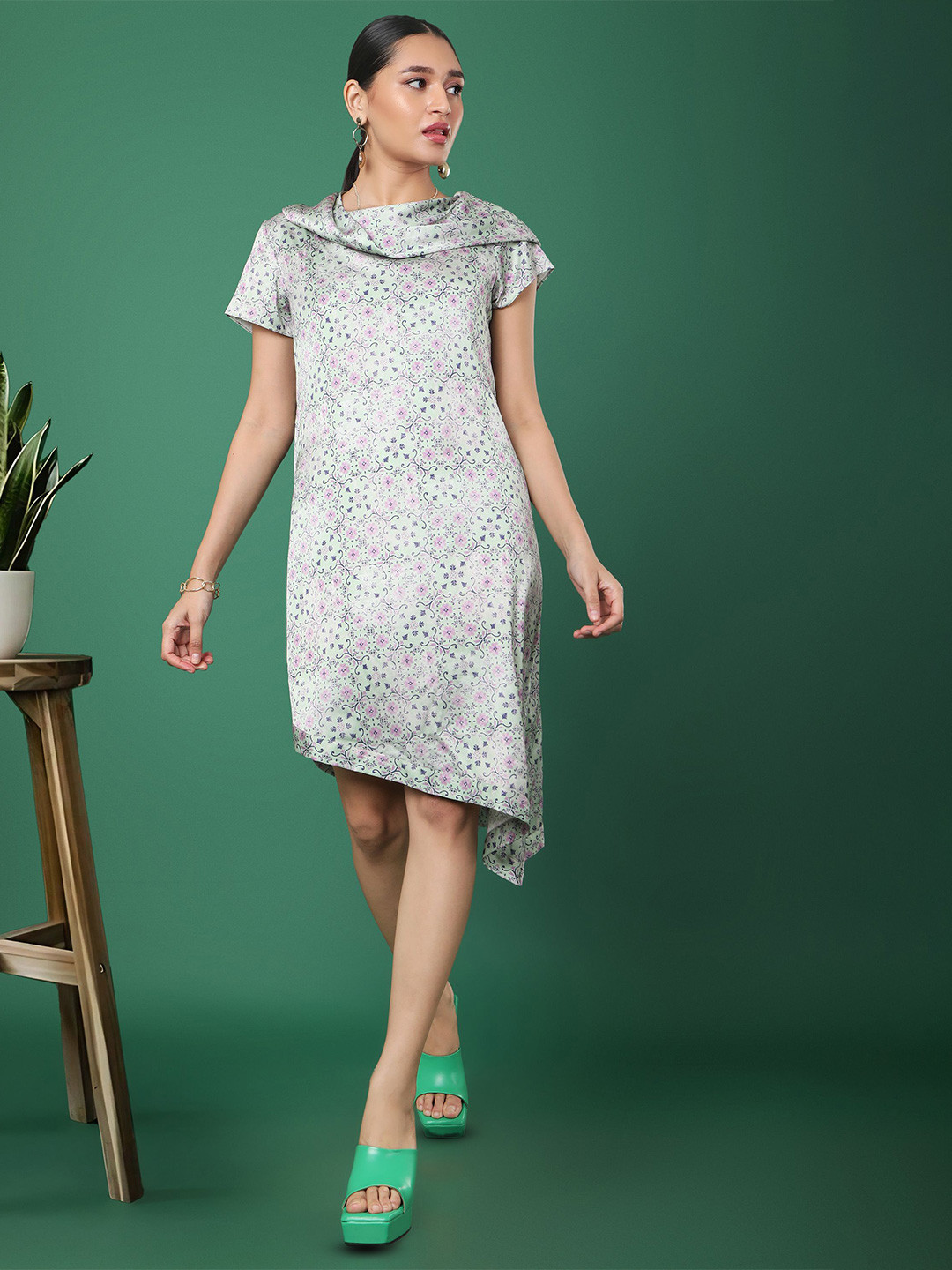 Tamiska By Narendra Kumar Women Cowl Neck A-line Dress