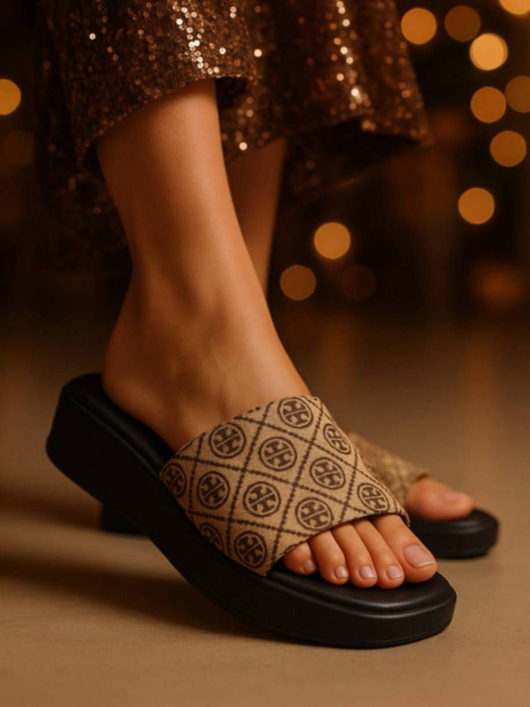 Baespice Designer Monogram Platform Heels