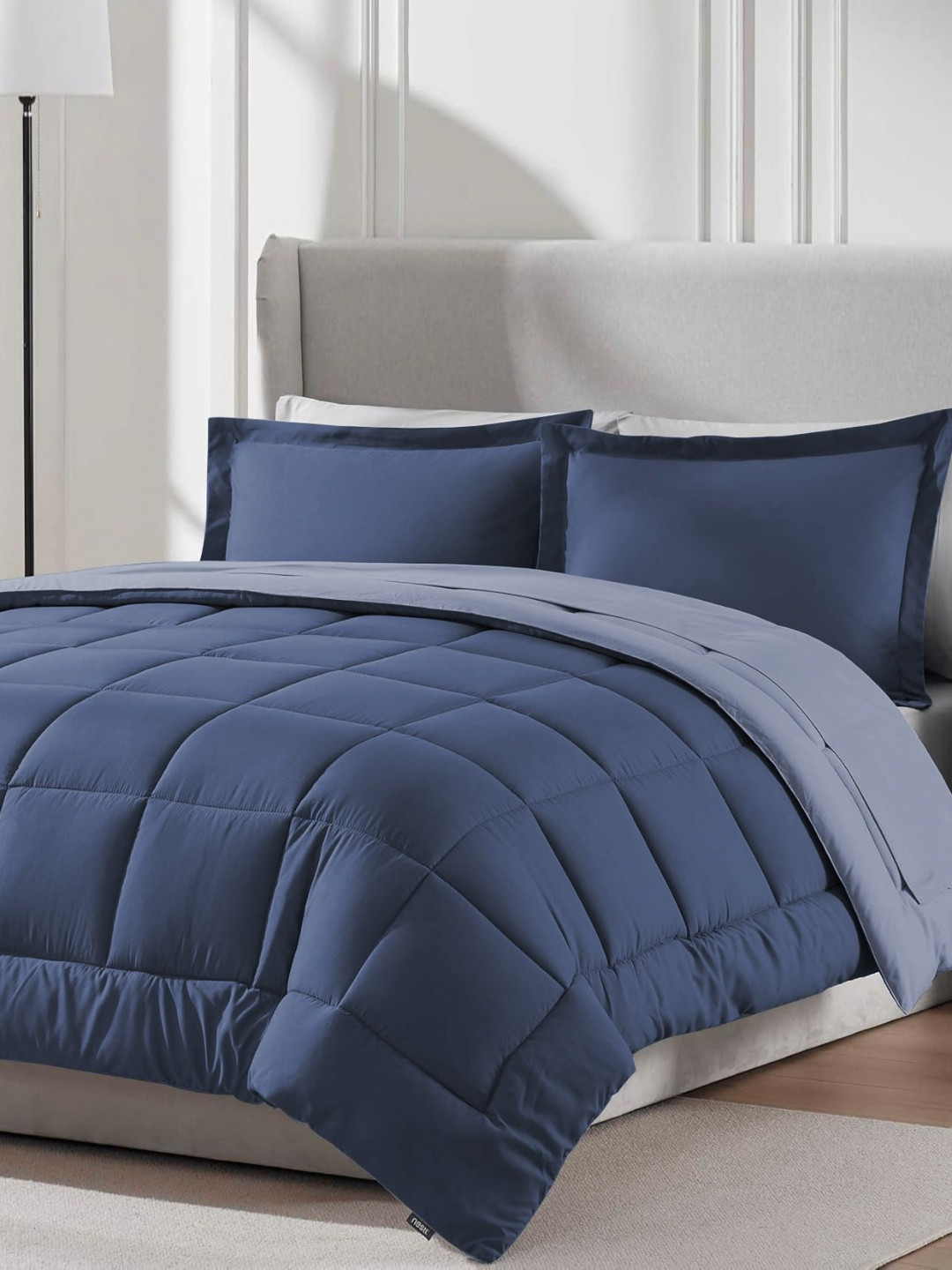 Furbo Blue 200 GSM Microfiber Mild Winter Reversible Double Bed Comforter