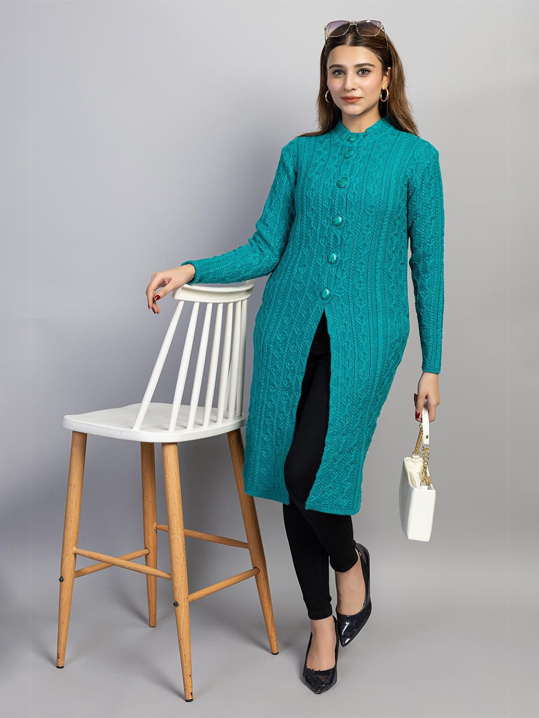 Dart Line Women Round Neck Longline Cardigan