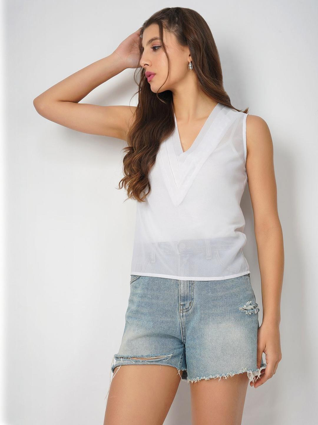 HERE&NOW Women White V-neck Top