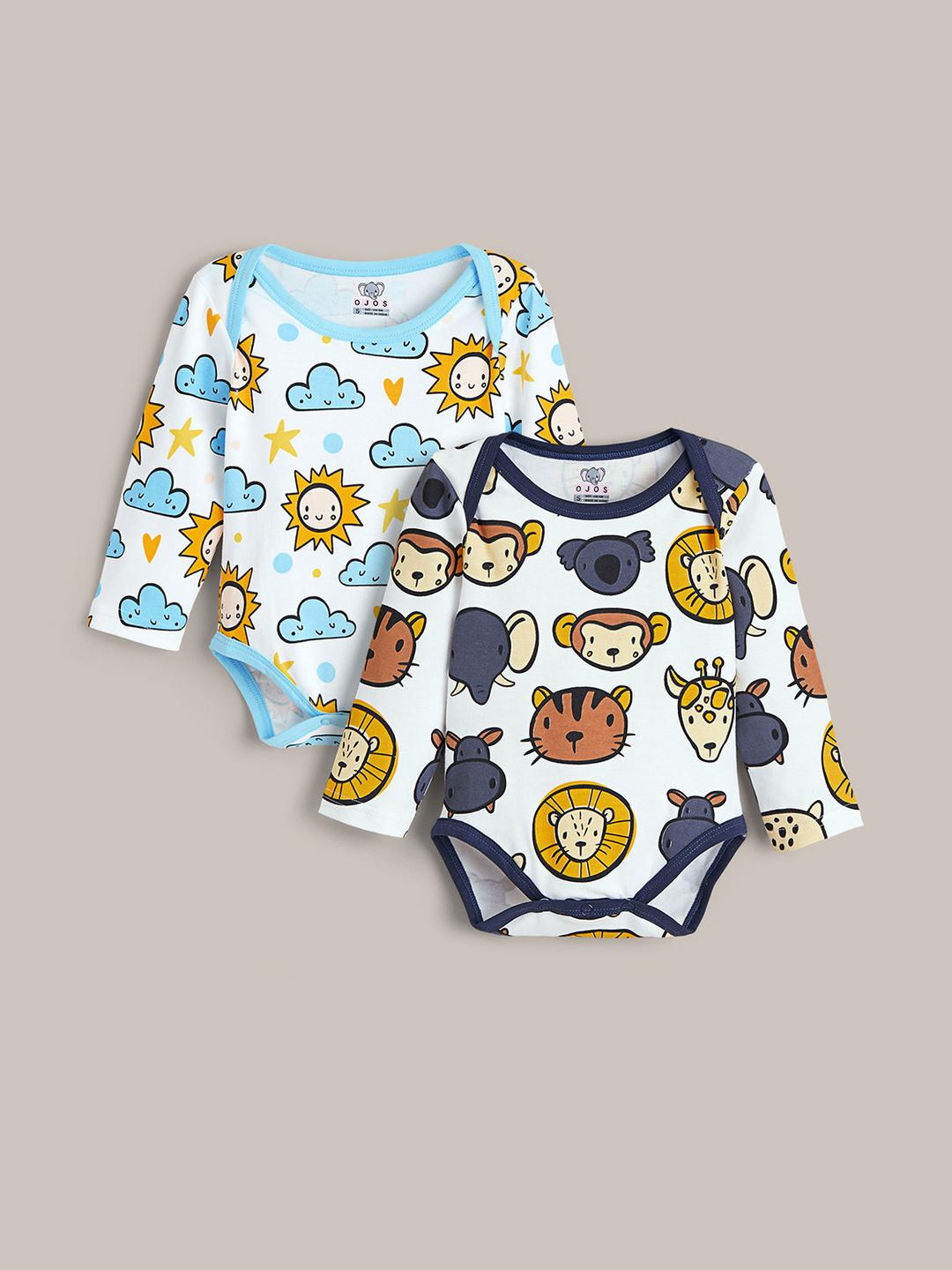 Hopscotch Infants Pack Of 2Cotton  Safari Sky Printed Onesies