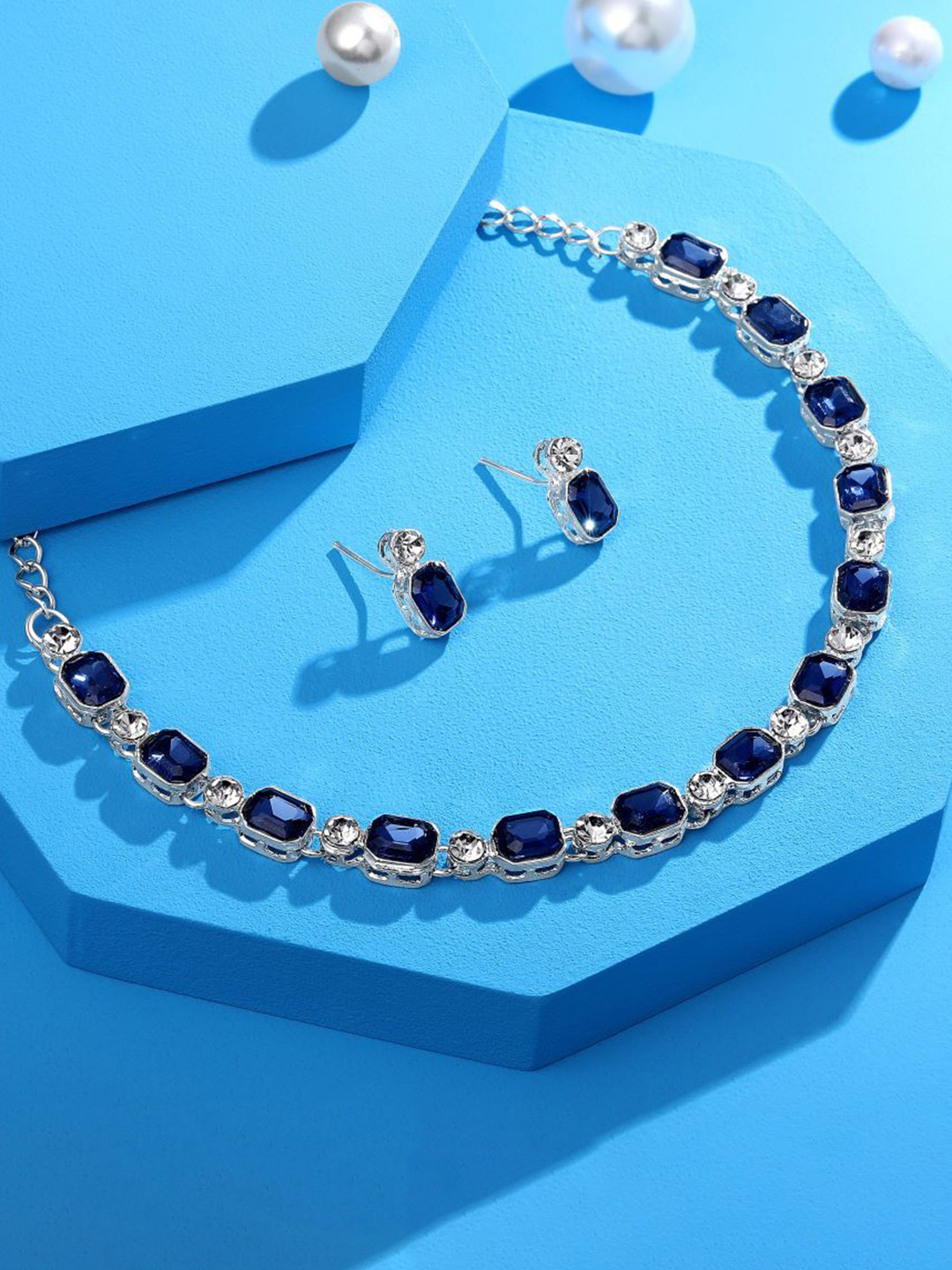 Atasi International Sliver Plated Artificial Stones Studded Jewellery Set